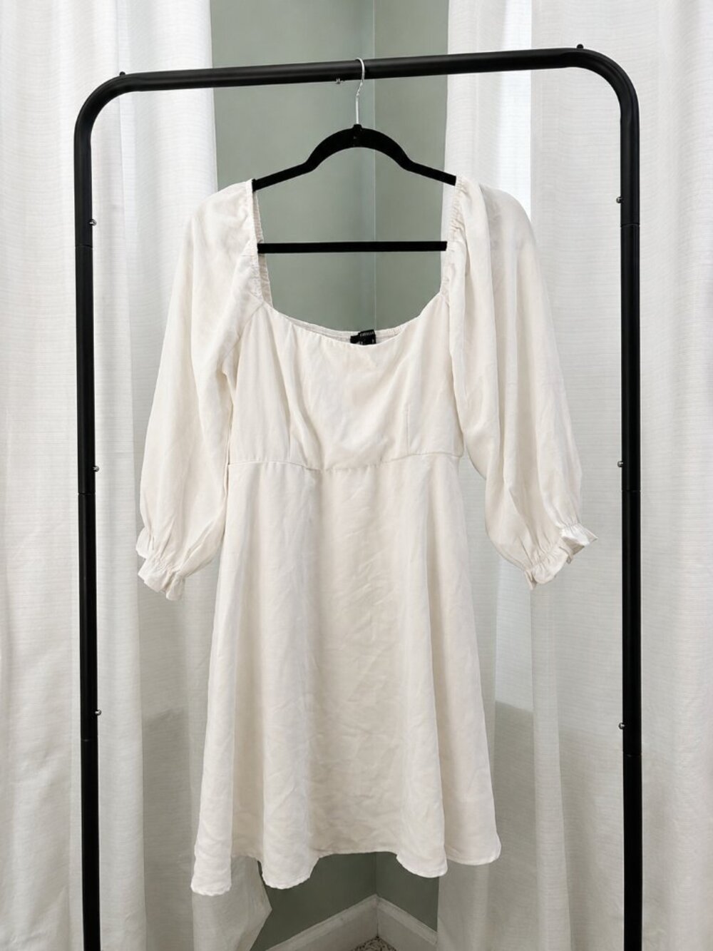 Forever 21 Cream Smocked Puff Sleeve Mini Dress | Size L